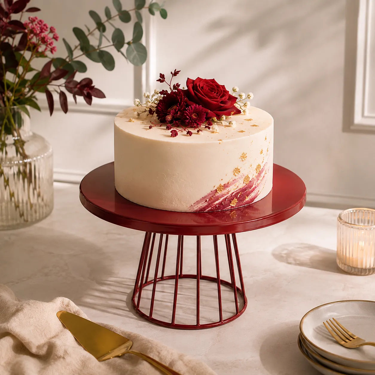 Présentoir à Gâteau Métallique Rouge romantique