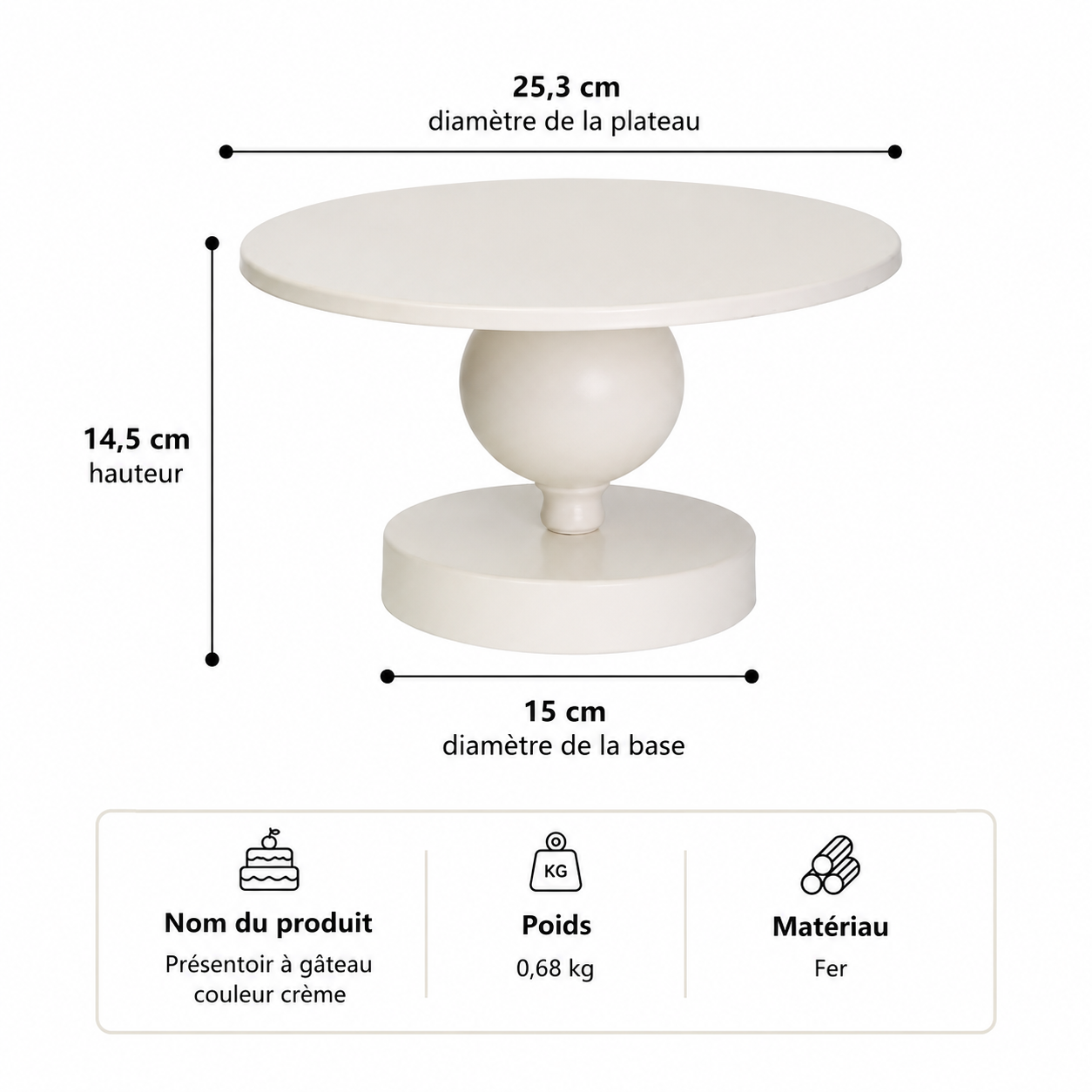 Présentoir à Gâteau Minimaliste Dimensions