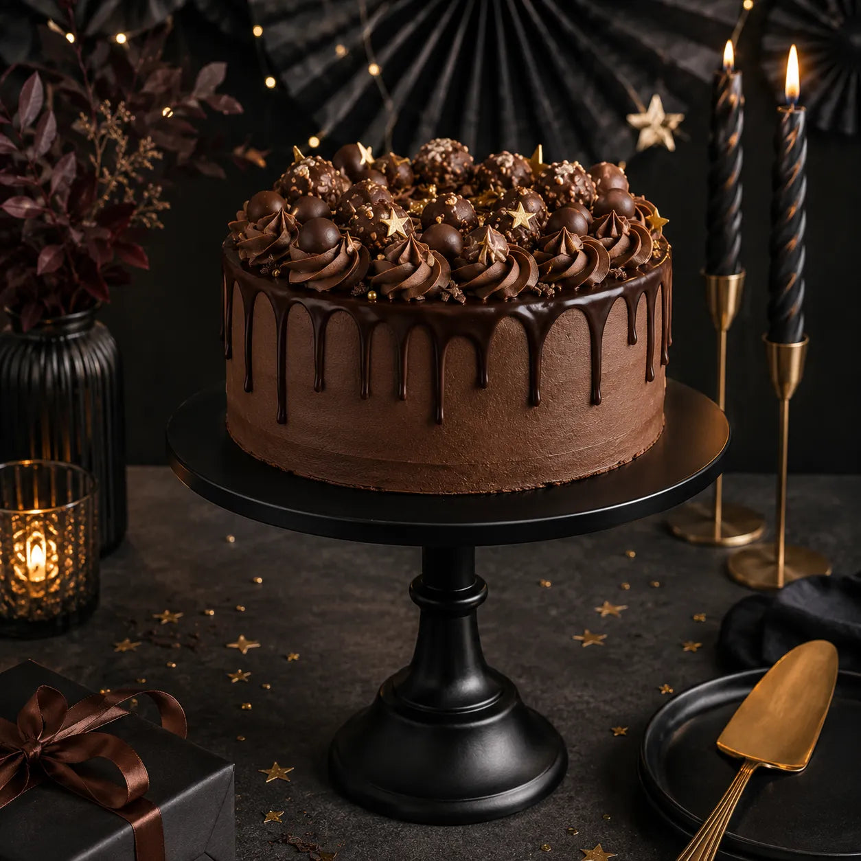 Présentoir à Gâteau Noir Minimaliste 