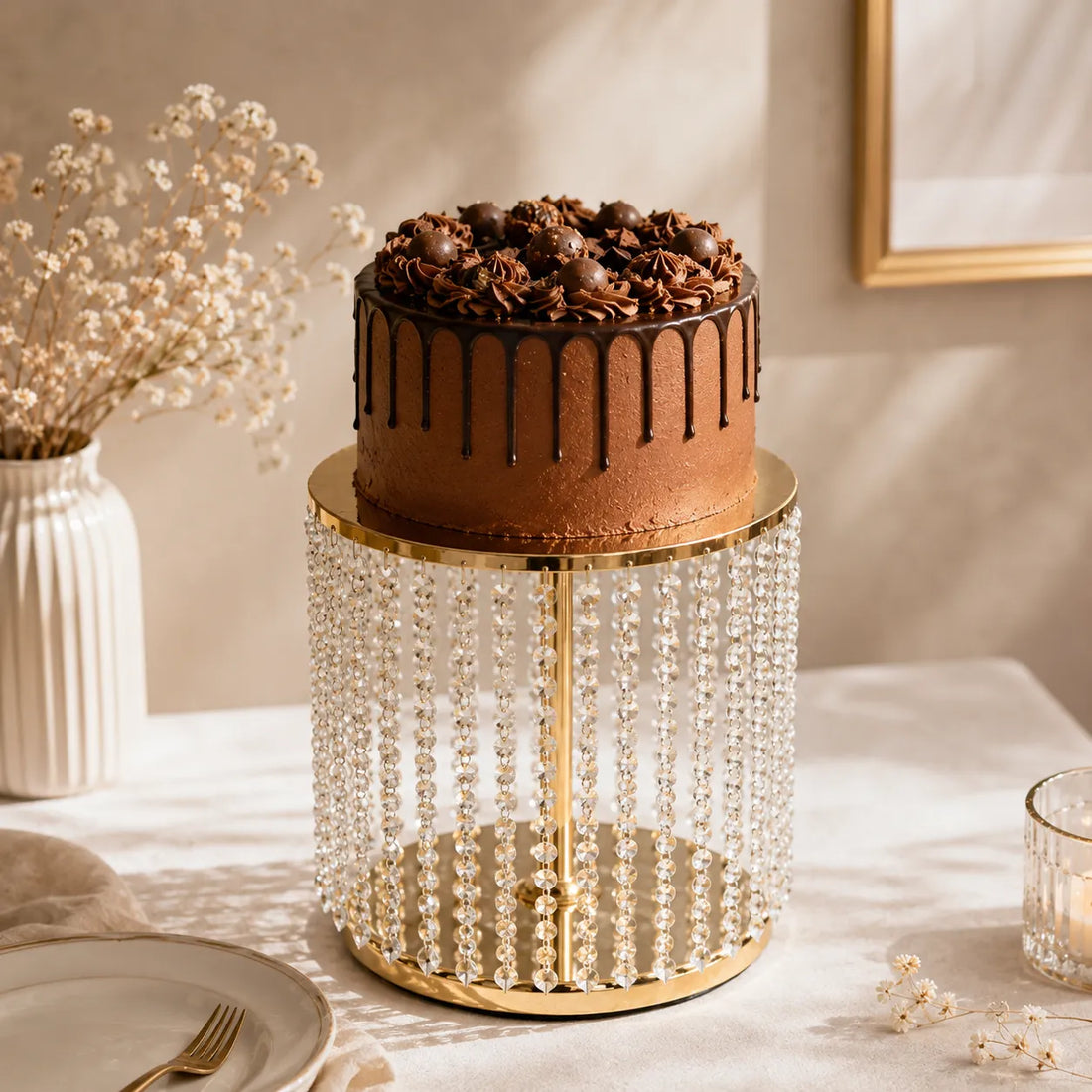 Présentoir à Gâteau à Perles de Cristal 