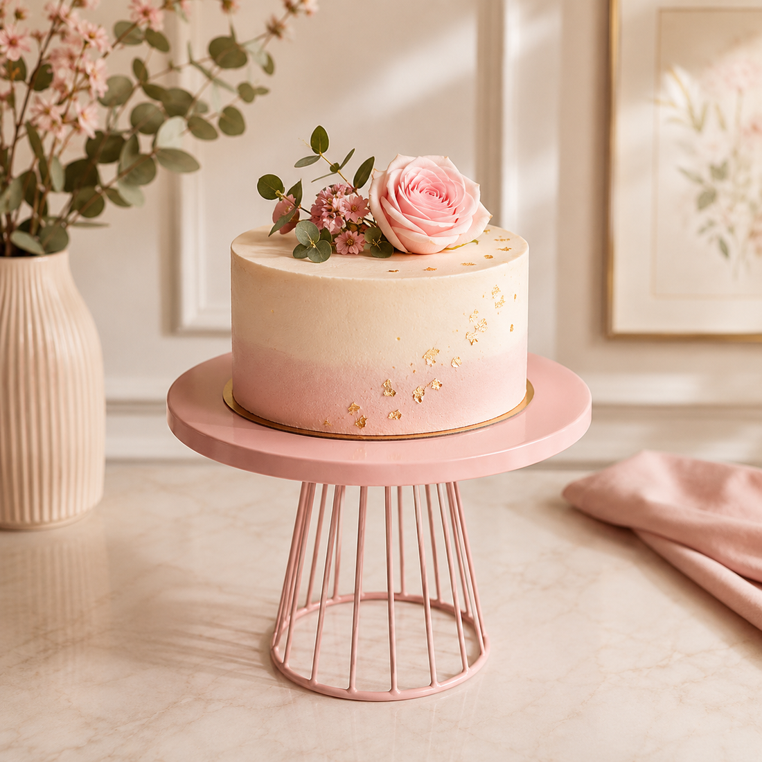 Présentoir à Gâteau Rose En Métal