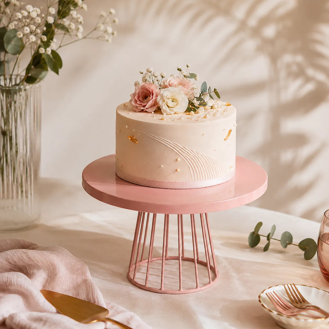 Présentoir à Gâteau Rose En Métal raffiné