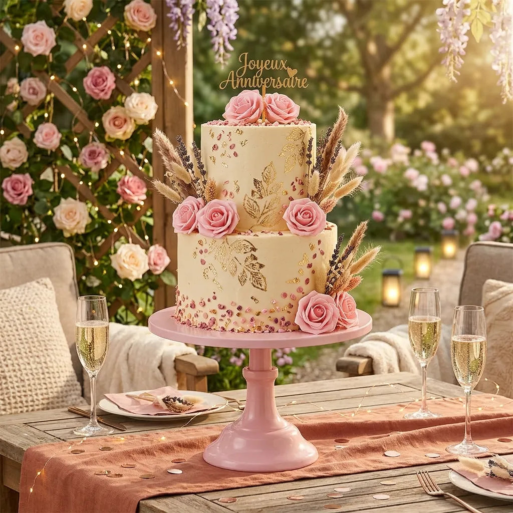 Présentoir à Gâteau Rose Epuré Unique