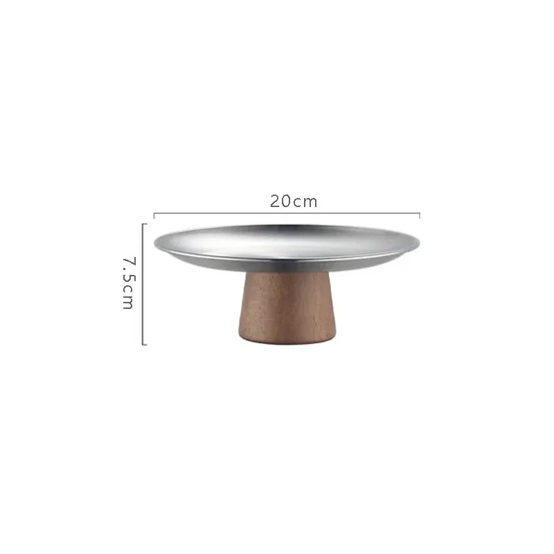 Présentoir Gâteau en Bois et Inox Argenté Elégant