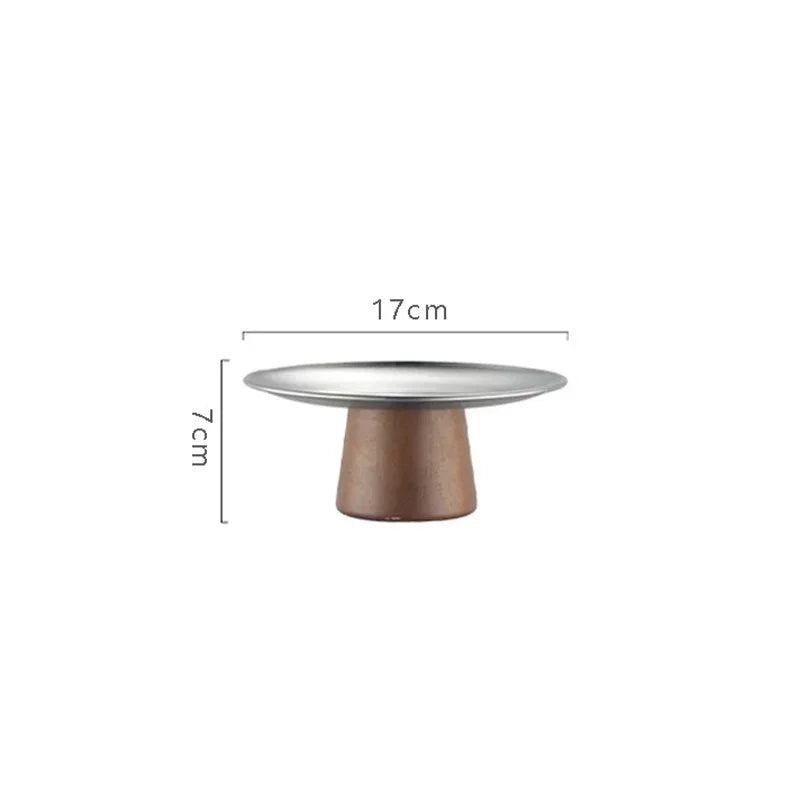 Présentoir Gâteau en Bois et Inox Argenté Minimaliste