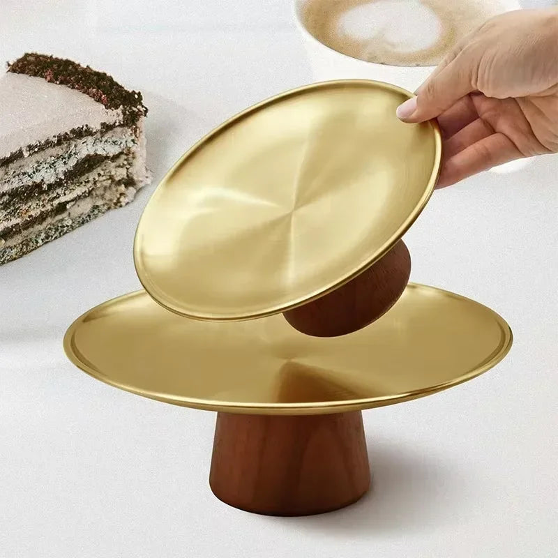 Présentoir à Gâteau en Bois et Inox Doré Unique