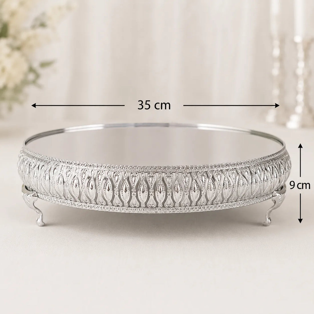 Présentoir Gâteaux Argenté à Miroir Luxueux