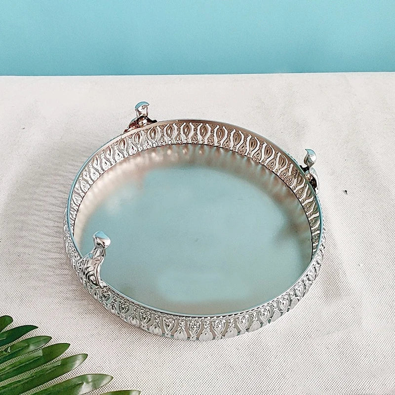Présentoir Gâteaux Argenté à Miroir Minimaliste