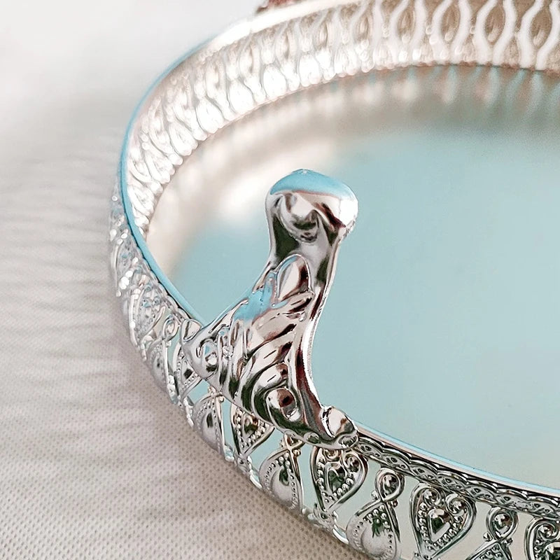 Présentoir Gâteaux Argenté à Miroir Raffiné