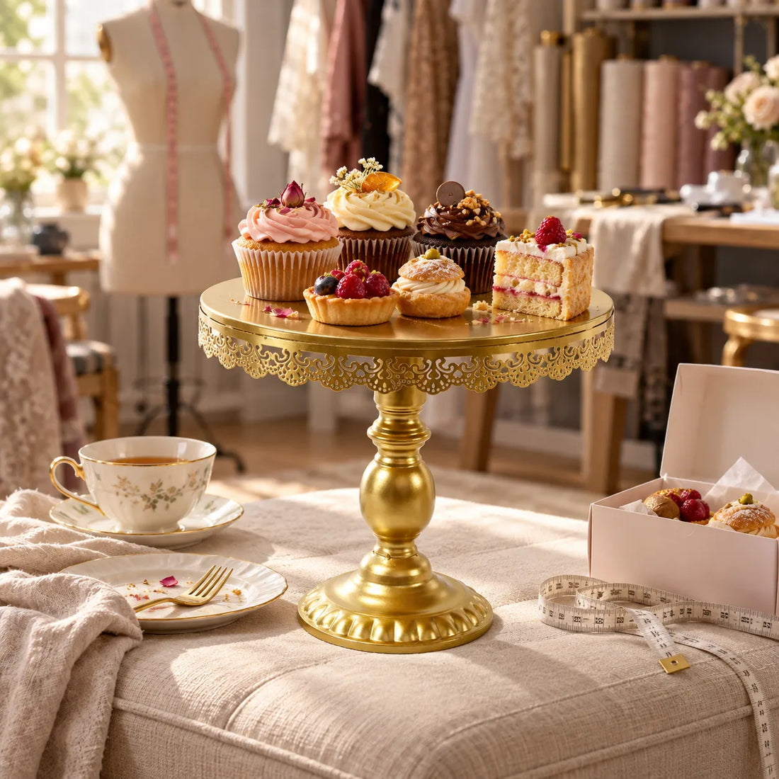 Présentoir à Gâteaux Doré Design Brillant