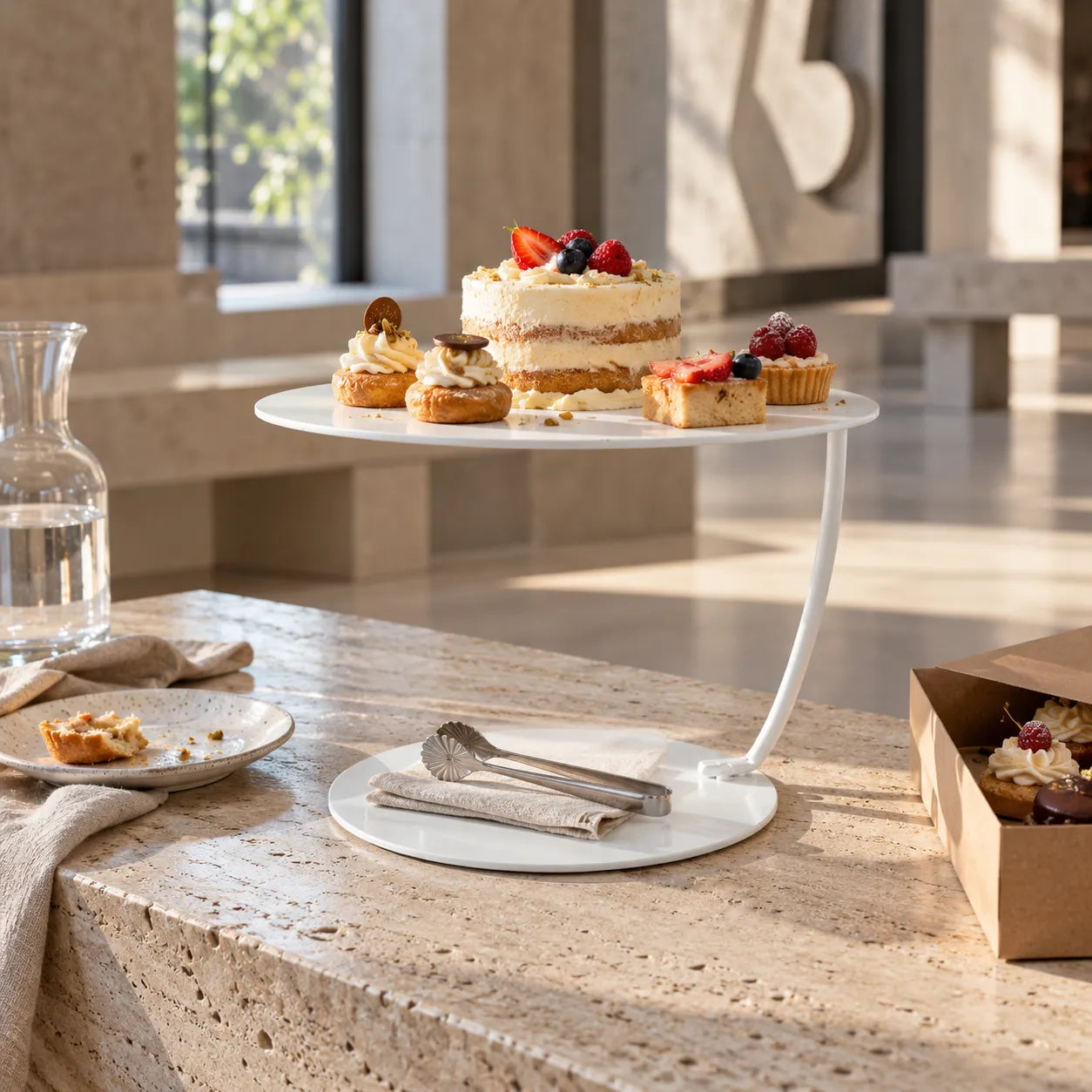 Présentoir à Gâteaux Rond Blanc Design