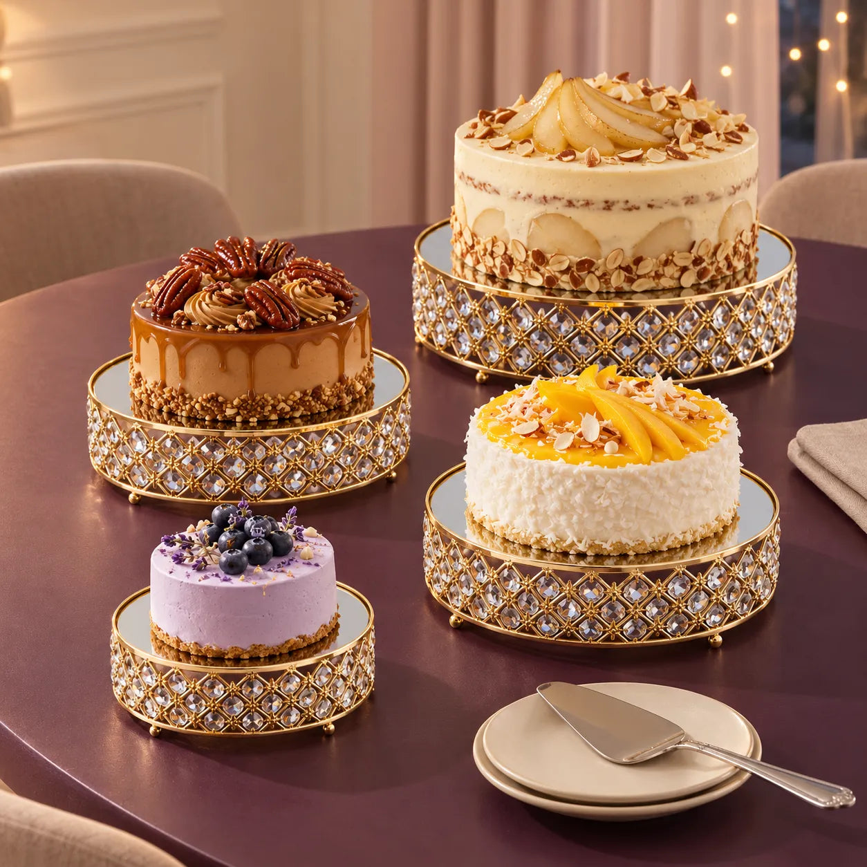 Présentoir à Gâteaux en Métal à Miroir unique
