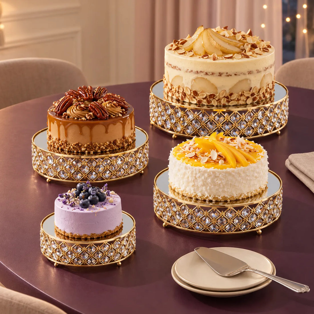 Présentoir à Gâteaux en Métal à Miroir unique