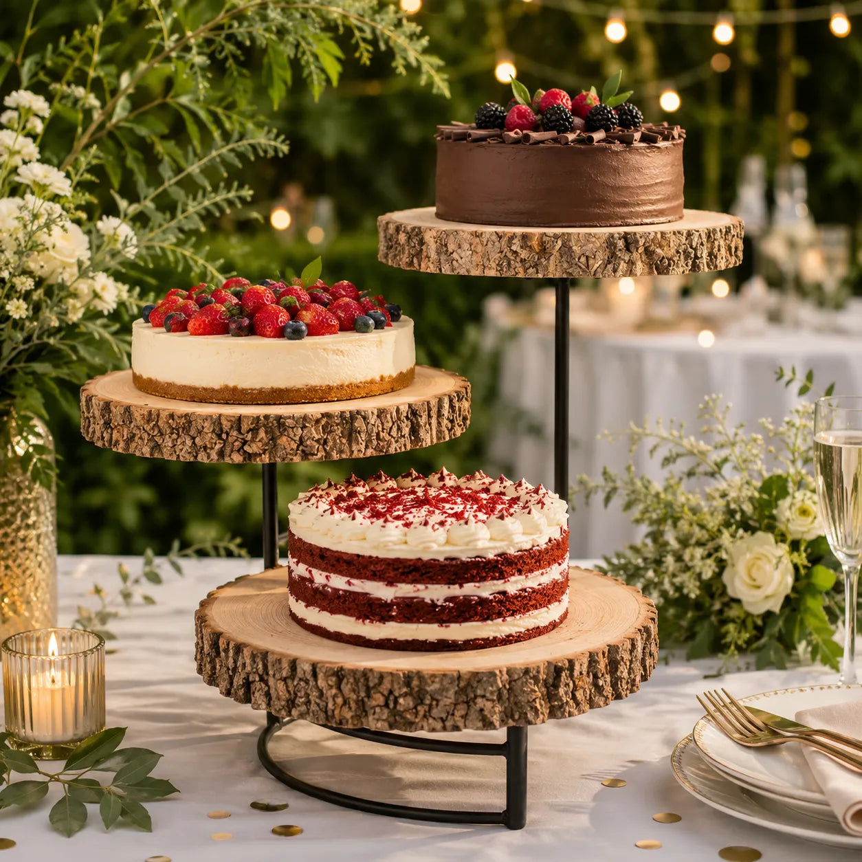 Présentoir à Gâteaux en Rondins de Bois