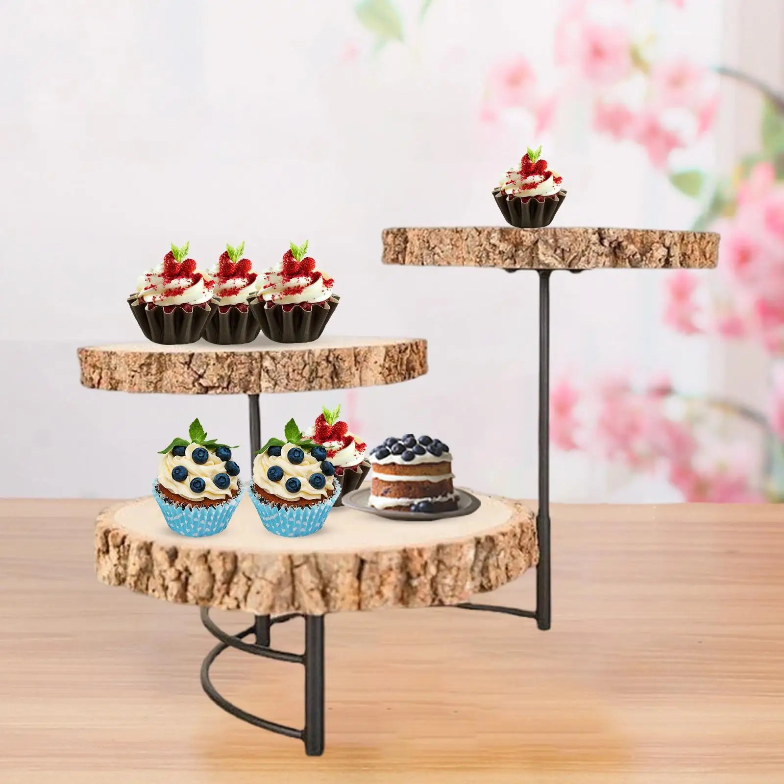 Présentoir à Gâteaux en Rondins de Bois Unique