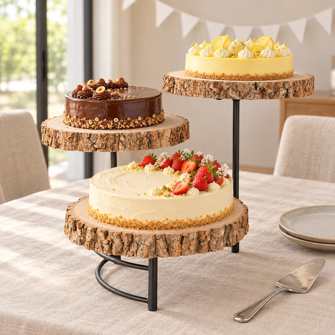 Présentoir à Gâteaux en Rondins de Bois naturel