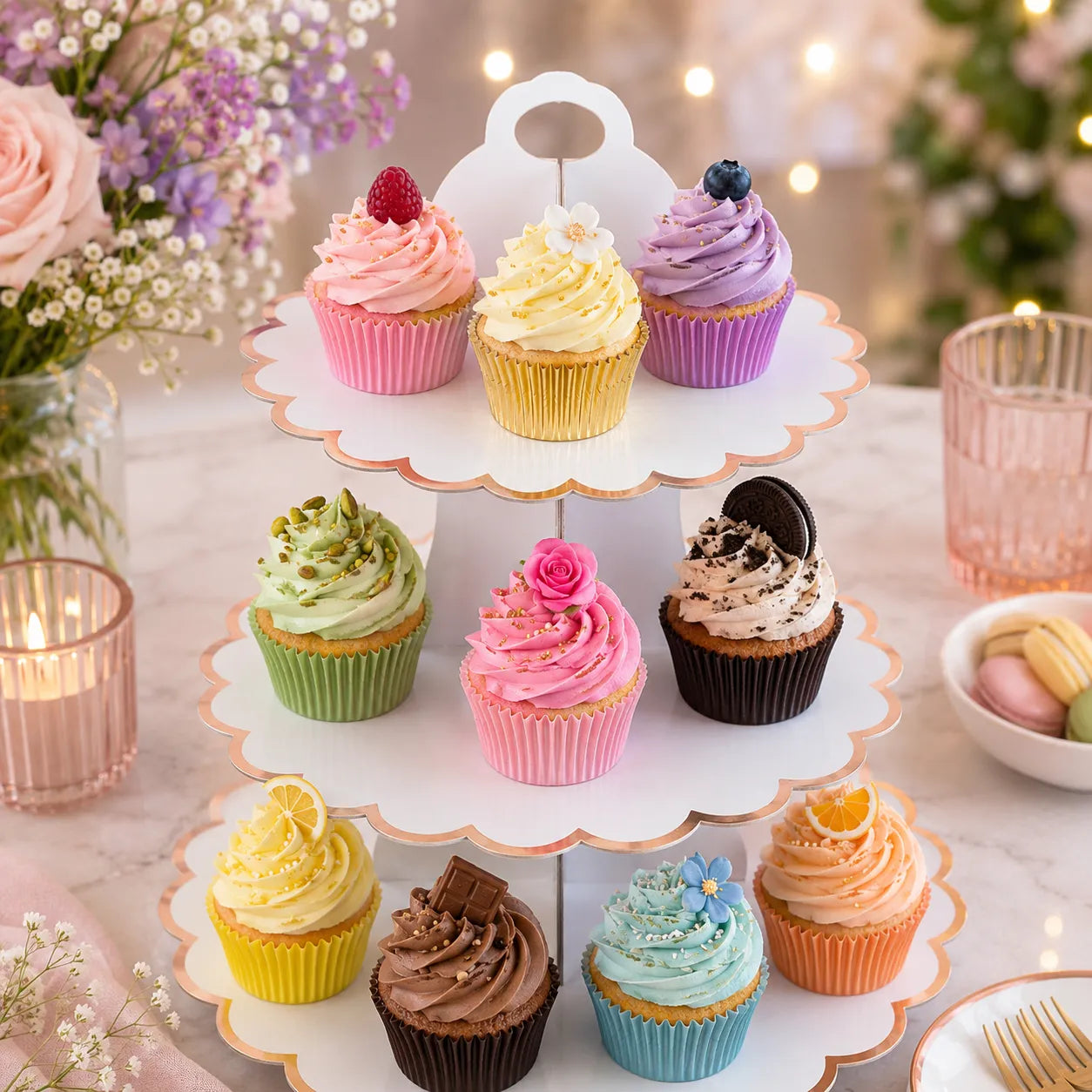 Présentoir à cupcake Blanc en Carton raffiné