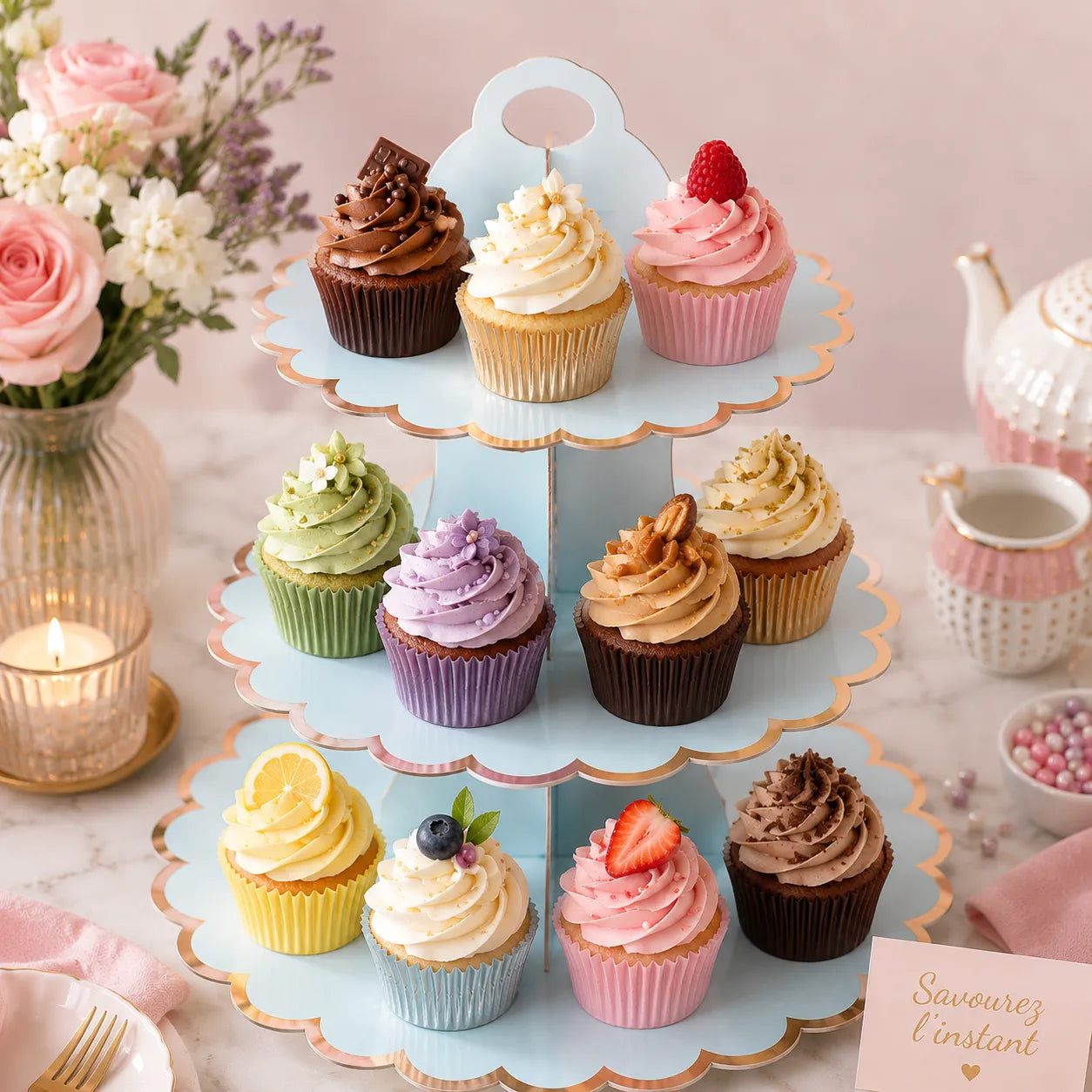 Présentoir à cupcake Bleu en Carton