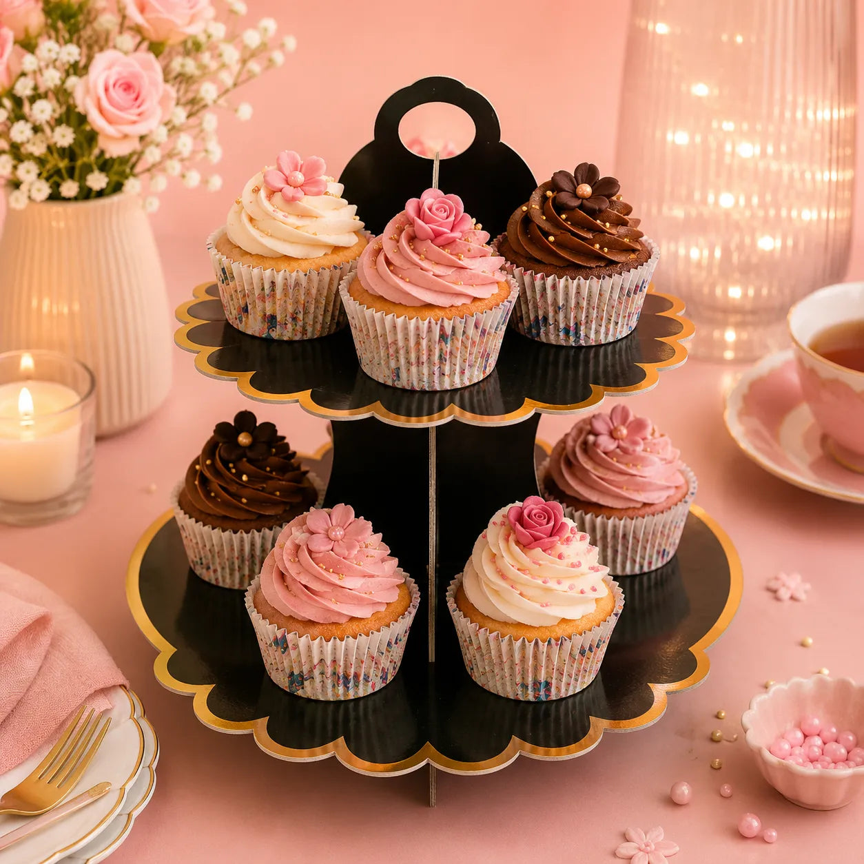 Présentoir à cupcake Noir en Carton authentique