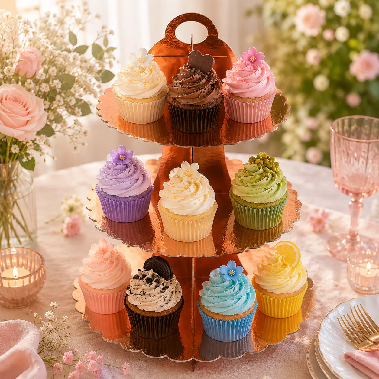 Présentoir à cupcake Rose Gold en Carton moderne