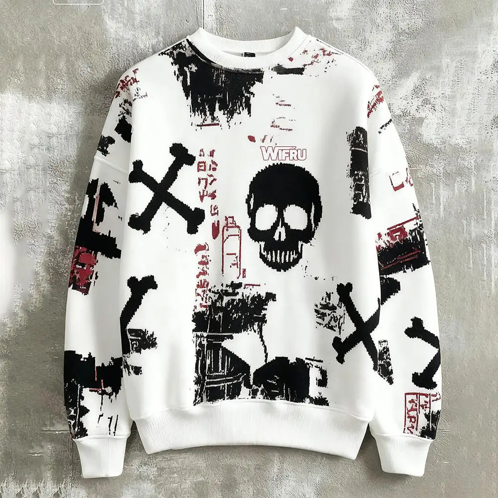 Pull Blanc Crâne Halloween Unique