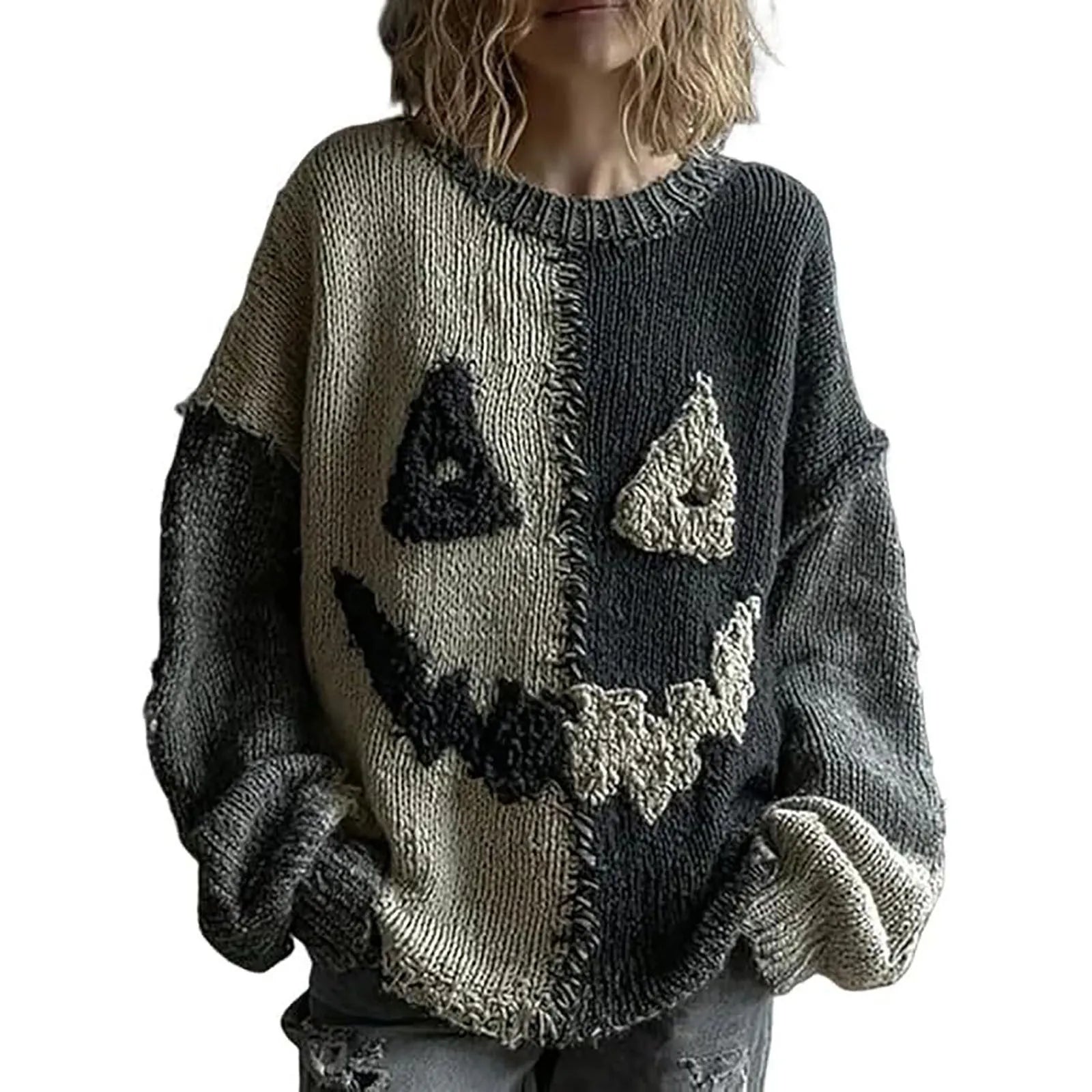 Pull Halloween Tricoté Symétrique Unique