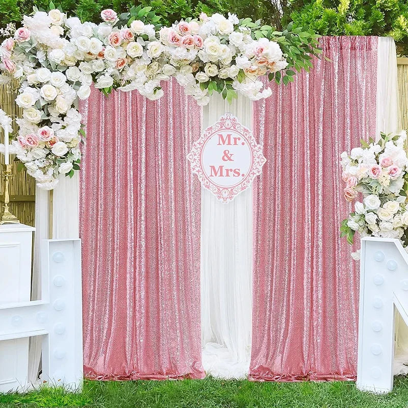 Rideau Décoratif Mariage Rose Pailleté