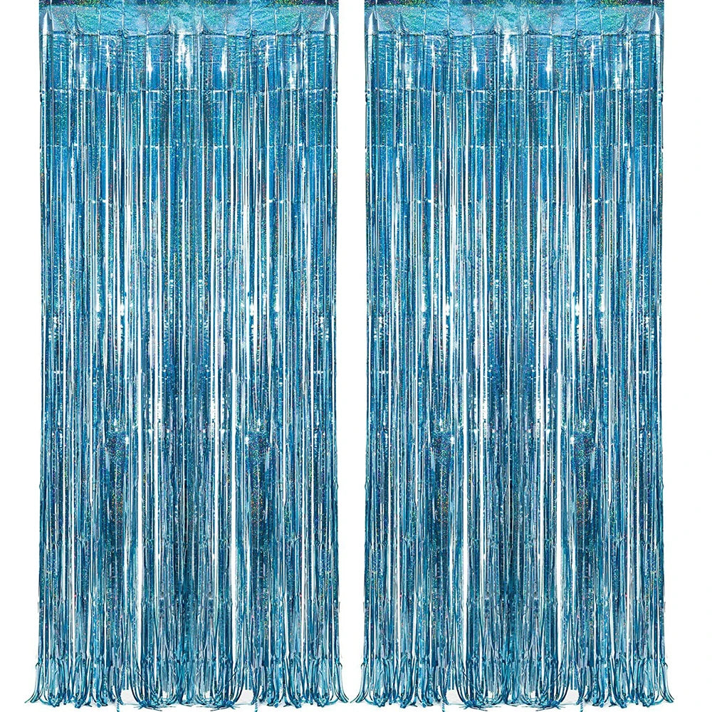 Rideau à Franges Métallique Bleu Design Brillant