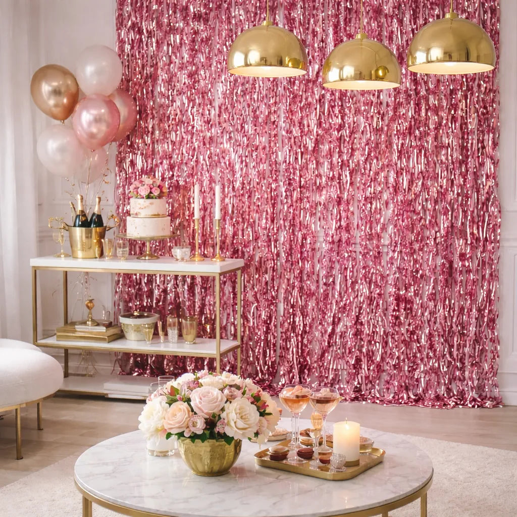 Rideau à Franges Ondulés Rose Décoratif