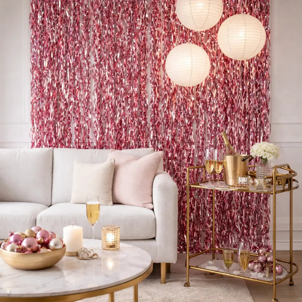 Rideau à Franges Ondulés Rose Décoratif Chic