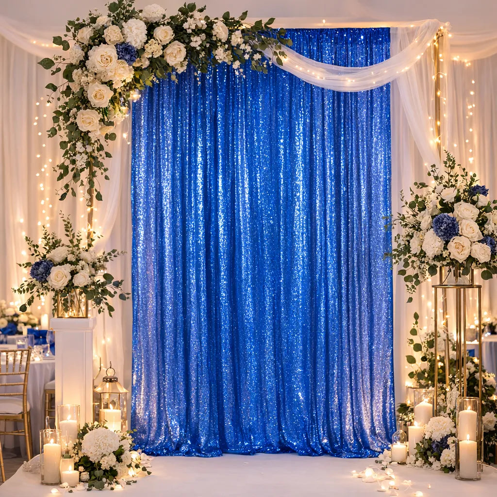 Rideau Mariage Bleu Roi Paillettes Unique