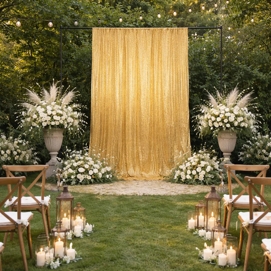 Rideau Mariage Doré à Paillettes Unique