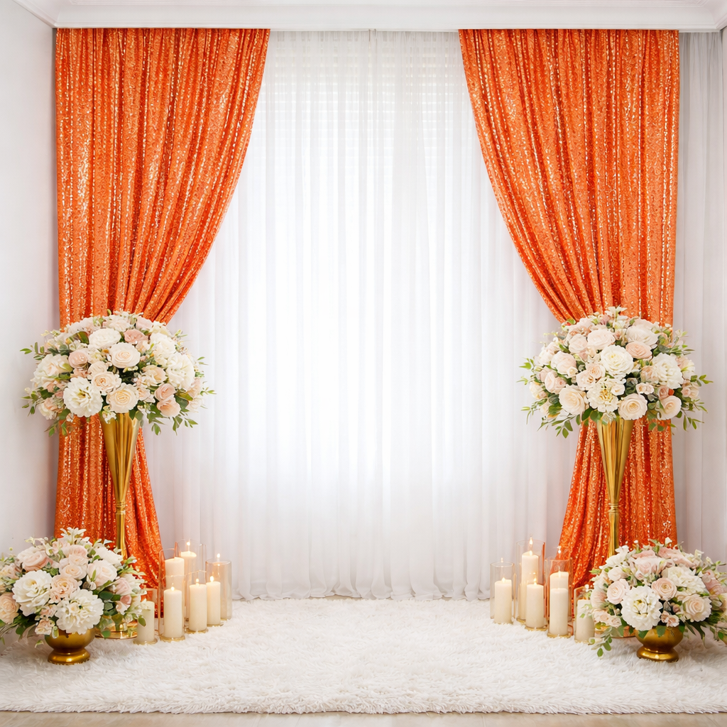 Rideau Mariage Orange Pailleté Unique