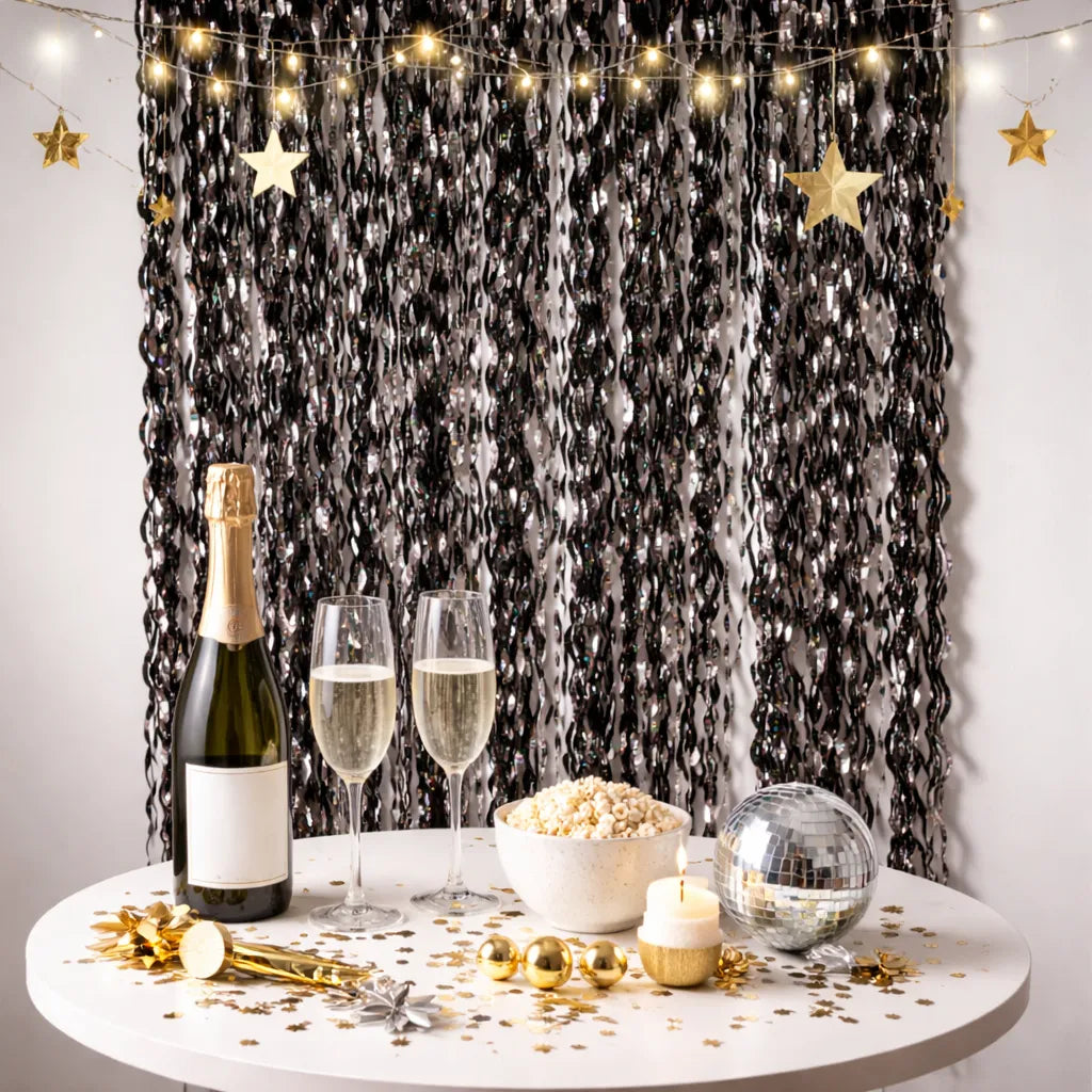 Rideau Noir Design à Franges Ondulés Elégant