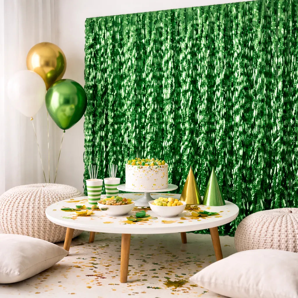 Rideau Vert à Franges Ondulés Festive