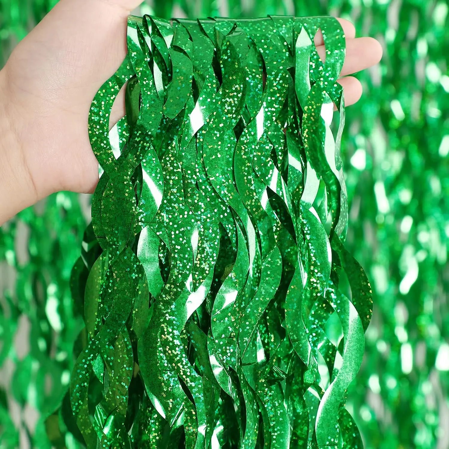 Rideau Vert à Franges Ondulés Unique