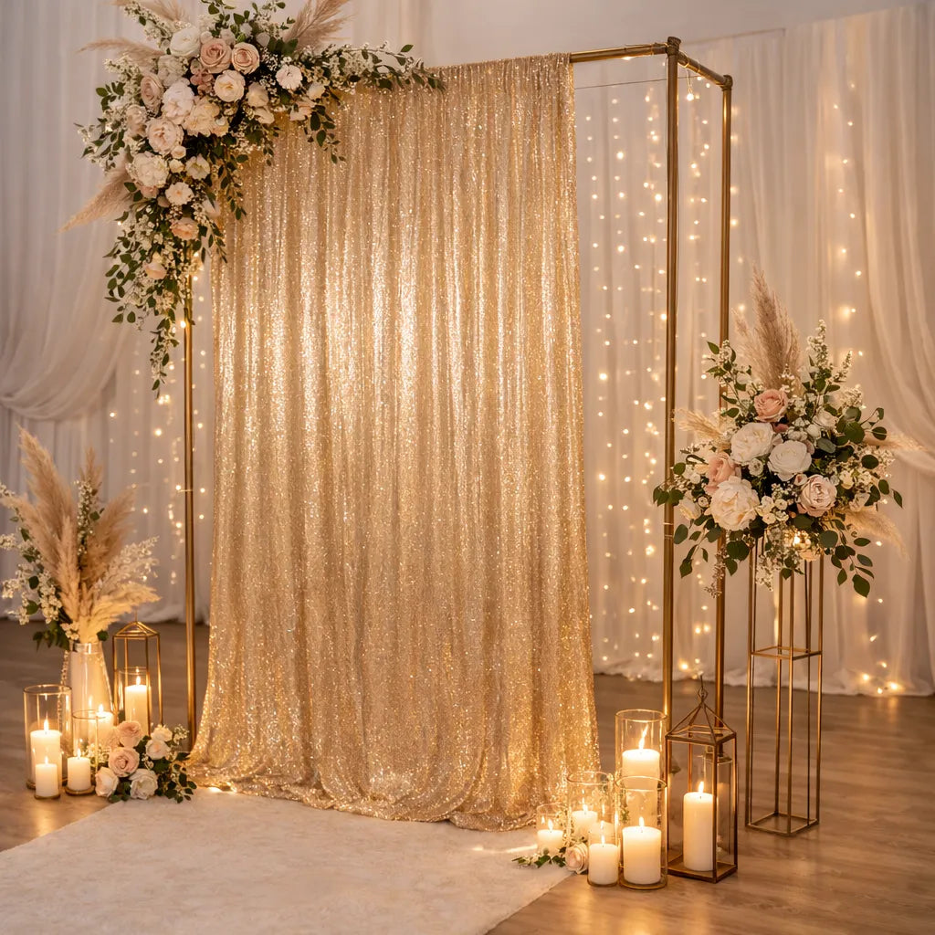 Rideau d’Arrière-Plan Mariage Champagne Pailleté