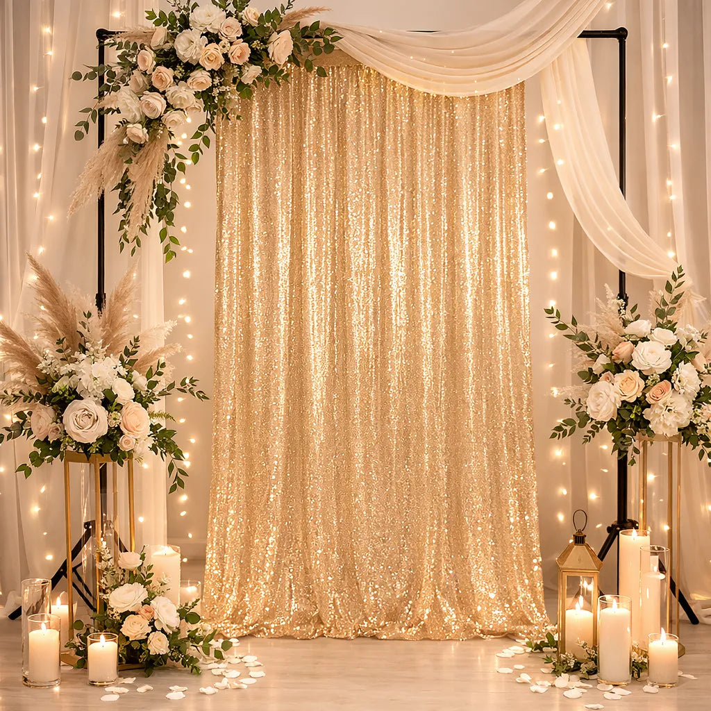 Rideau d’Arrière-Plan Mariage Champagne Pailleté Unique