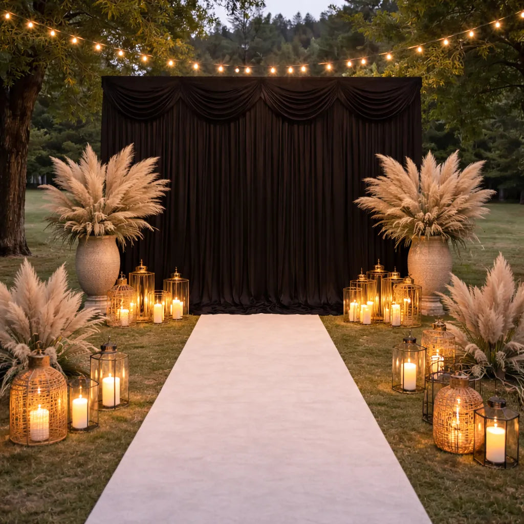 Rideau d’Arrière-Plan Mariage Décoratif en Soie Unique