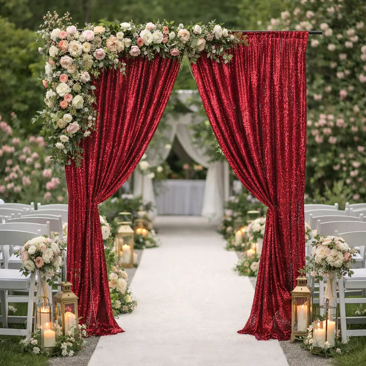 Rideau de Fond Mariage Bordeaux à Paillettes