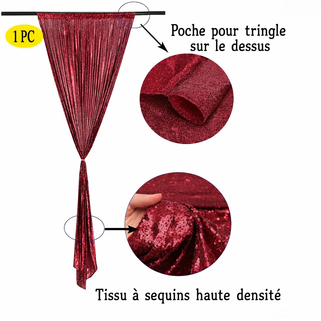 Rideau de Fond Mariage Bordeaux à Paillettes Unique