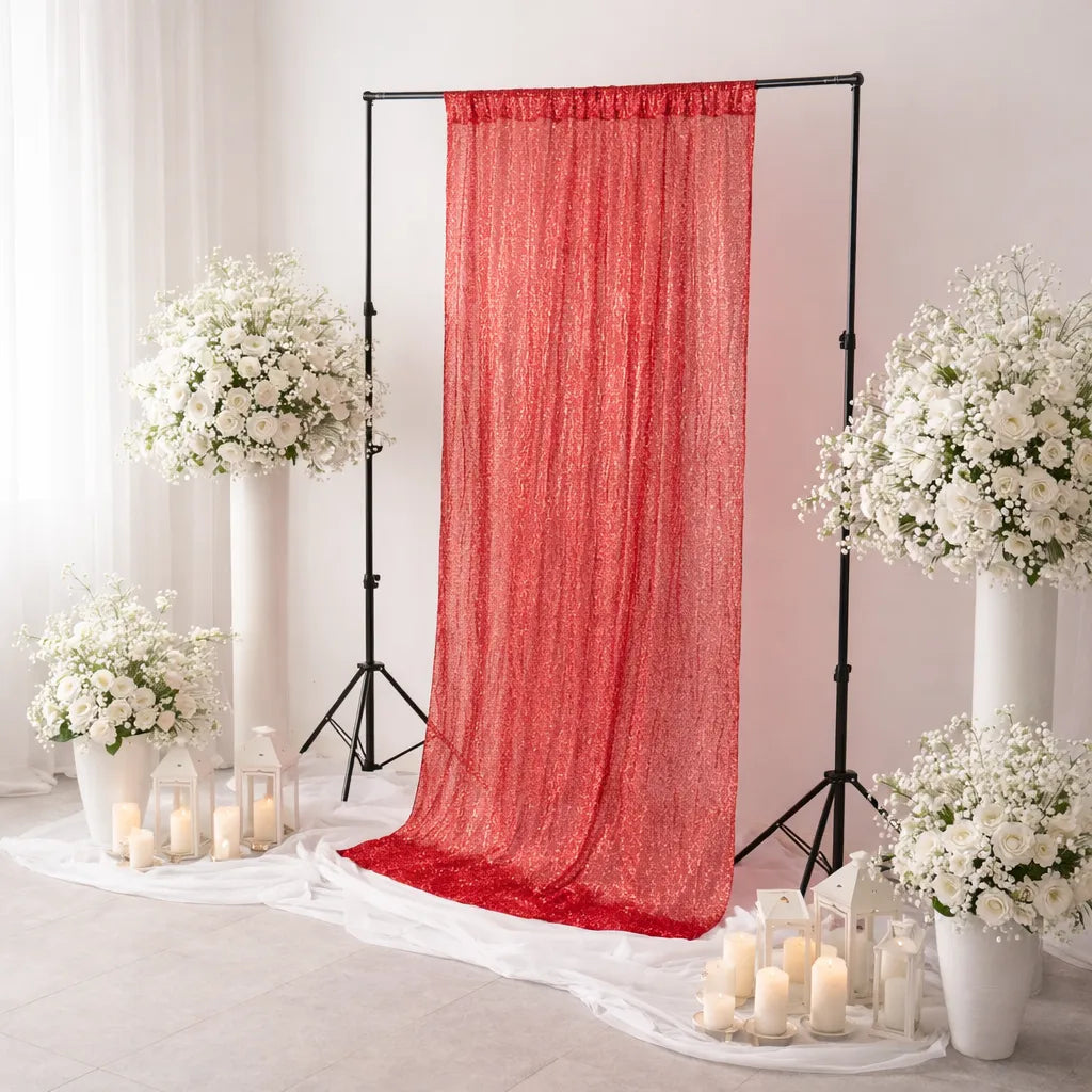 Rideau de Fond Mariage Rouge à Paillettes Unique