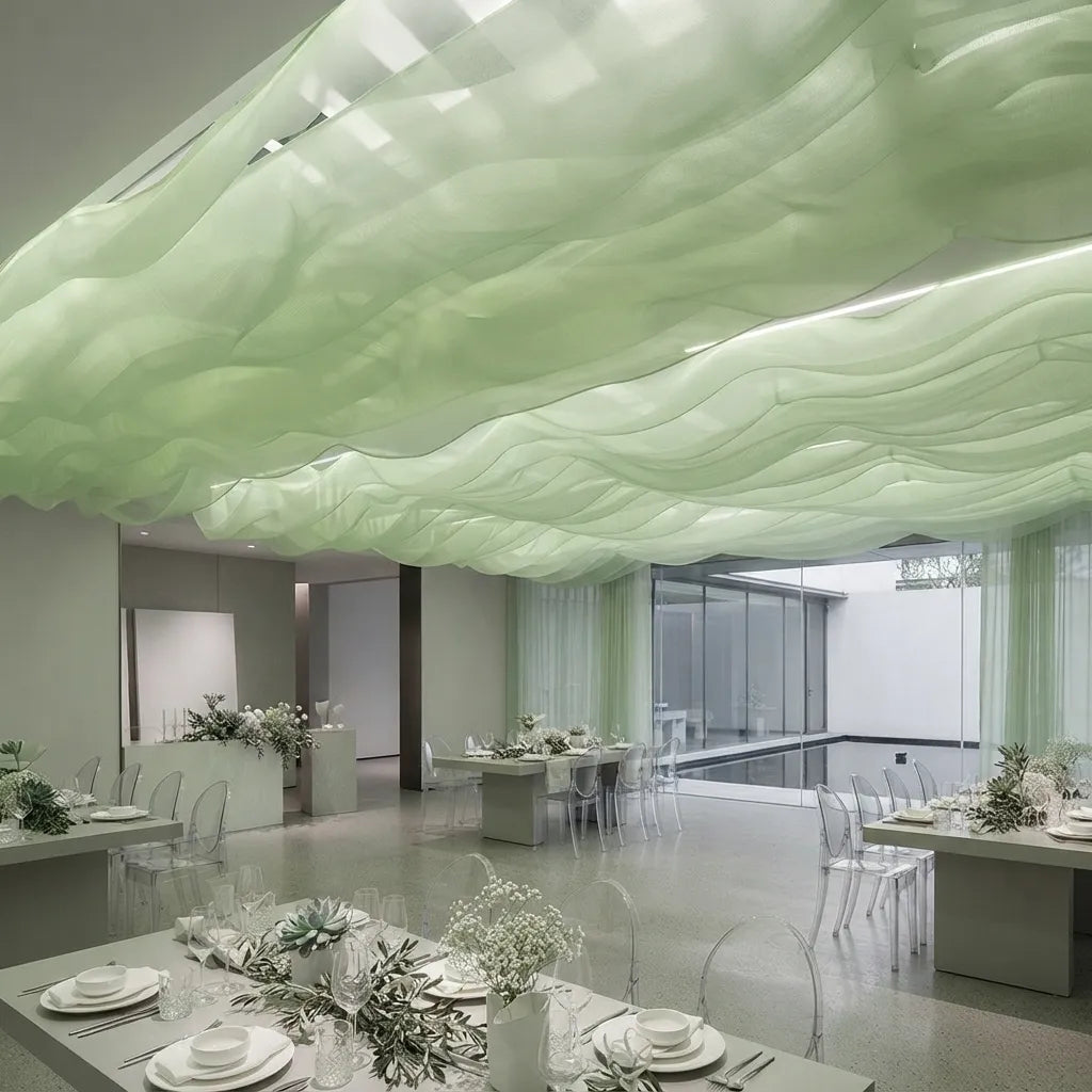 Rideau de Voilage plafond moderne Ondulé Vert Minimaliste