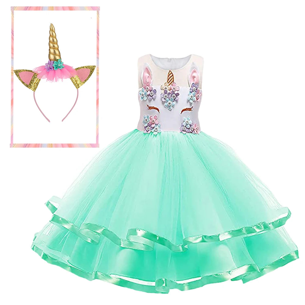 Robe Bouffante Verte Licorne Fille Stylé