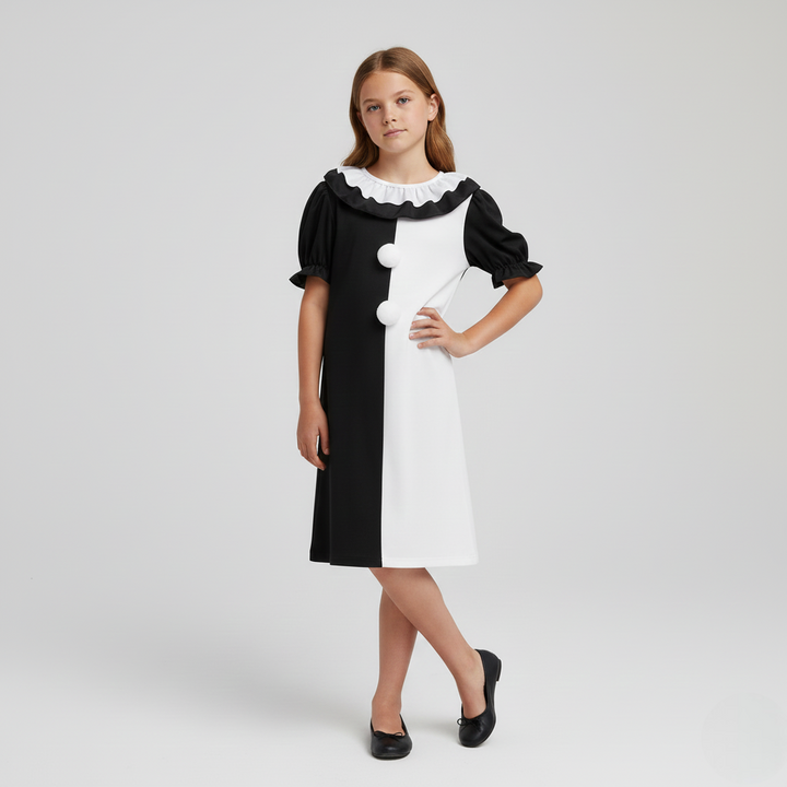 Robe Clown Noire et Blanche Fille