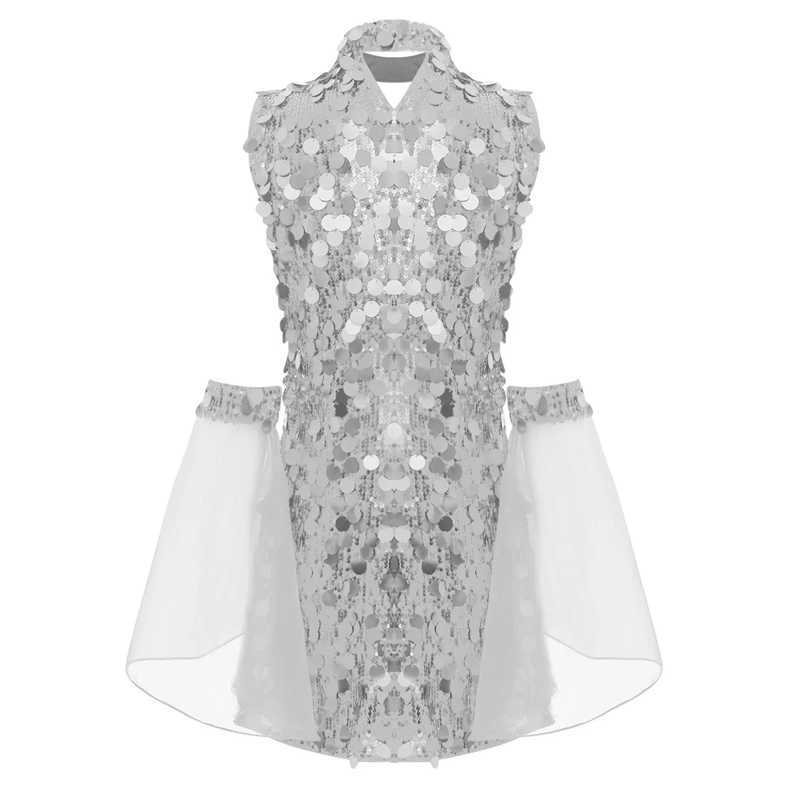 Robe Disco Argentée à Paillettes Confortable 