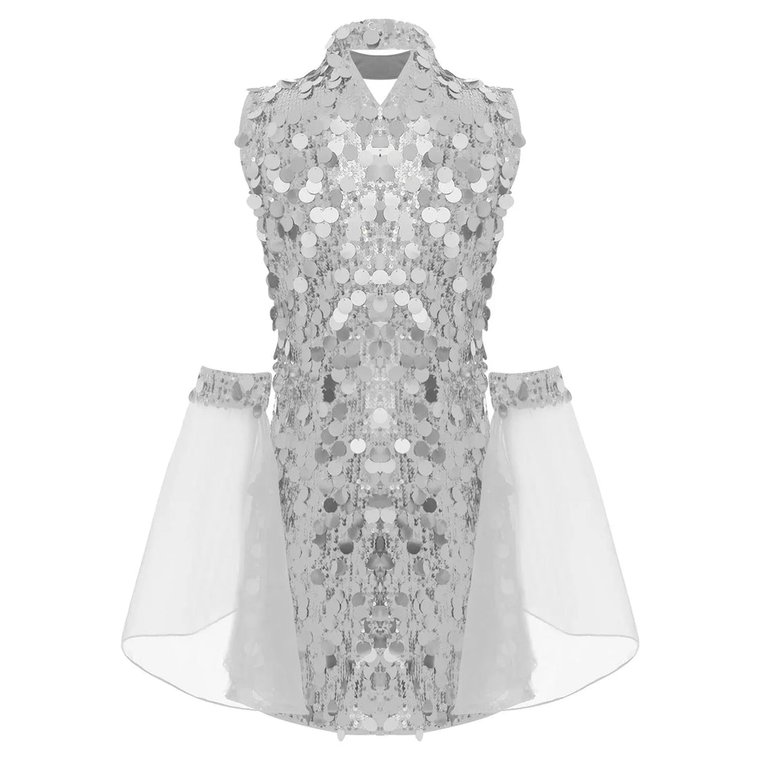 Robe Disco Argentée à Paillettes Confortable 