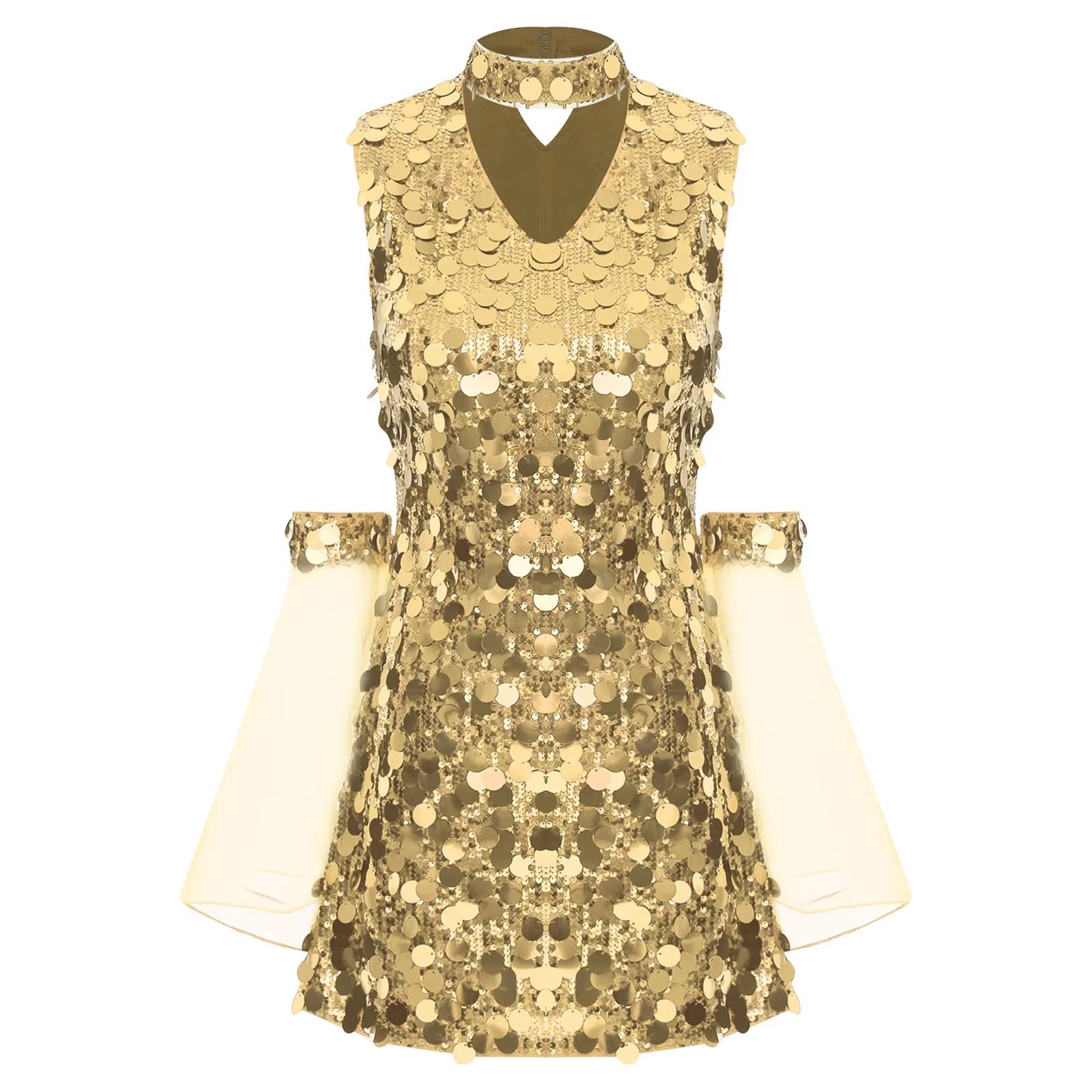 Robe Disco Dorée à Paillettes Confortable 
