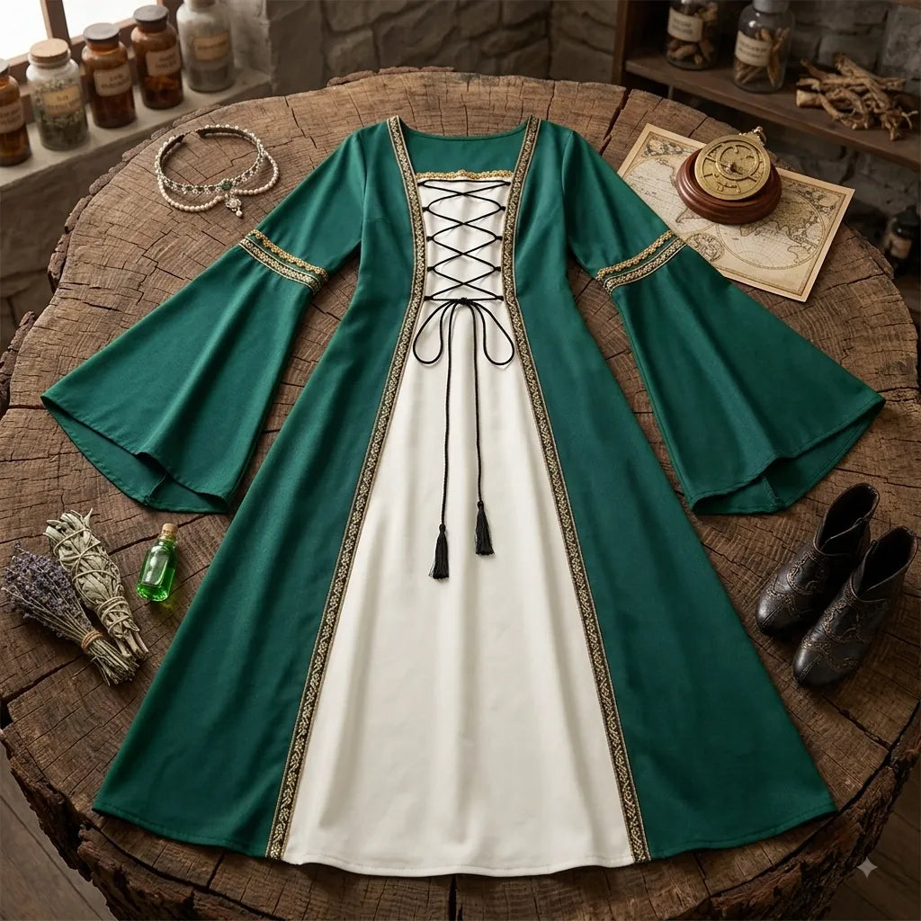 Robe Médiévale Vert et Blanc Unique