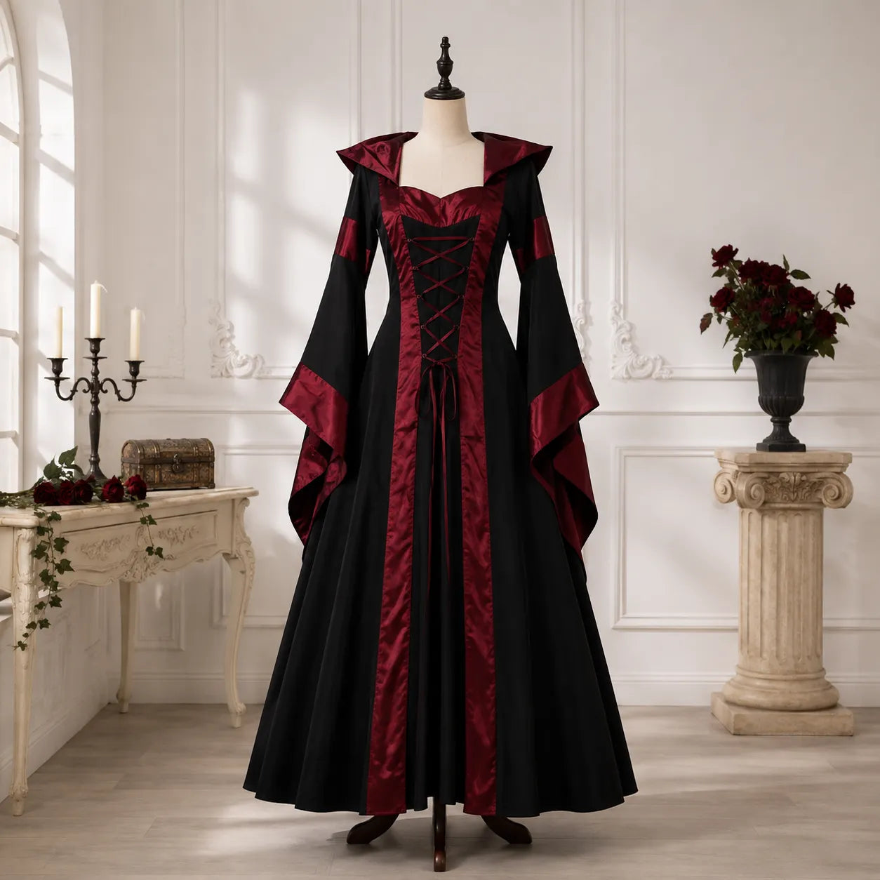 Robe Vintage Médiévale Noire et Rouge sublime